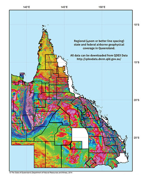 Coverage of 400m line spacing or better regional magnetic and radiometric geophysical data throughout Queensland