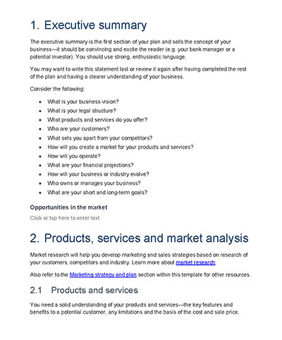 Thumbnail of business plan Word template