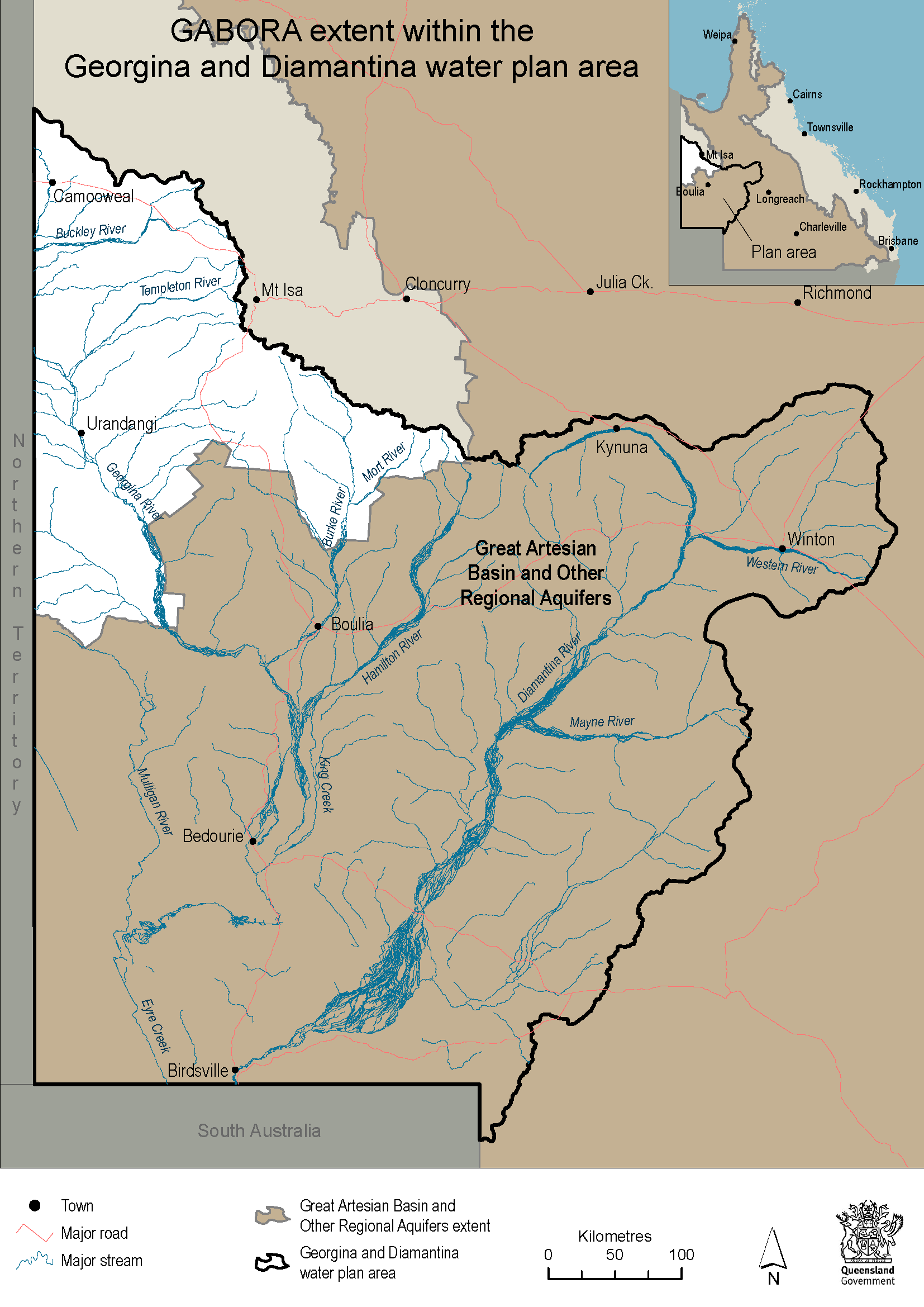 GABORA extent within the Georgina and Diamantina water plan area