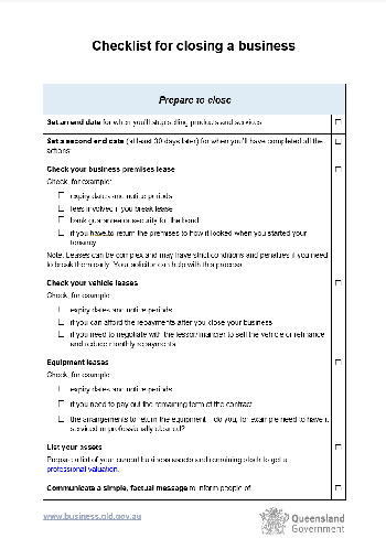 Thumbnail image of checklist for closing a business