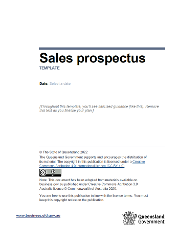 Cover of sales prospectus template