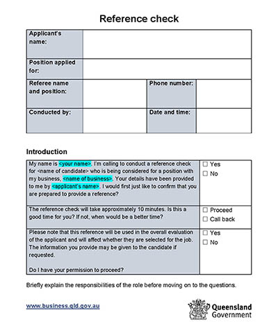 Thumbnail of reference check template Word document