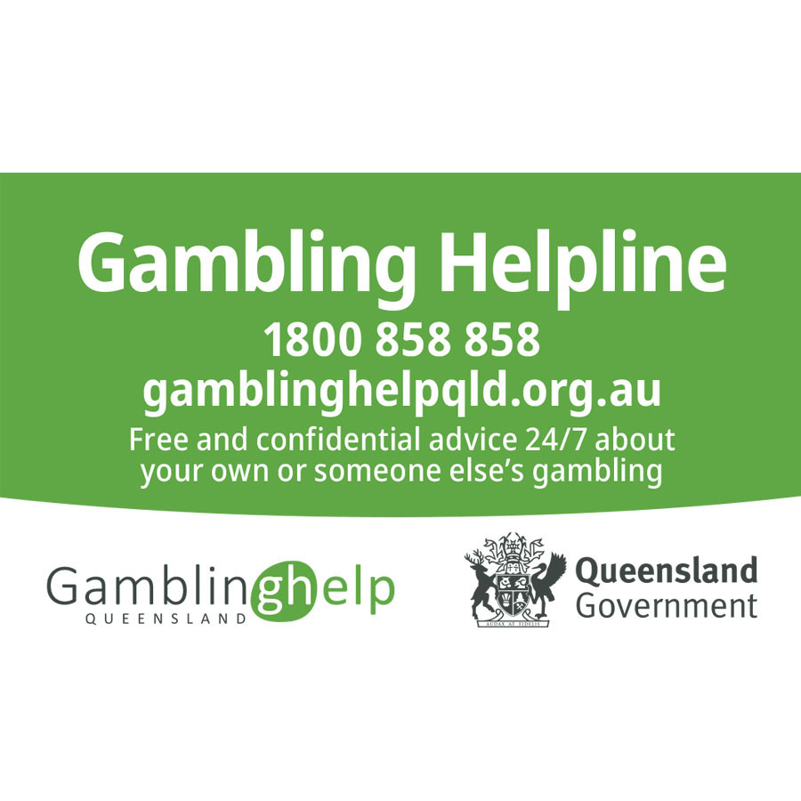 Business card showing Gambling Helpline number 1800 858 858 and url gamblinghelpqld.org.au