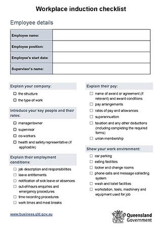 Thumbnail of workplace induction checklist Word document template