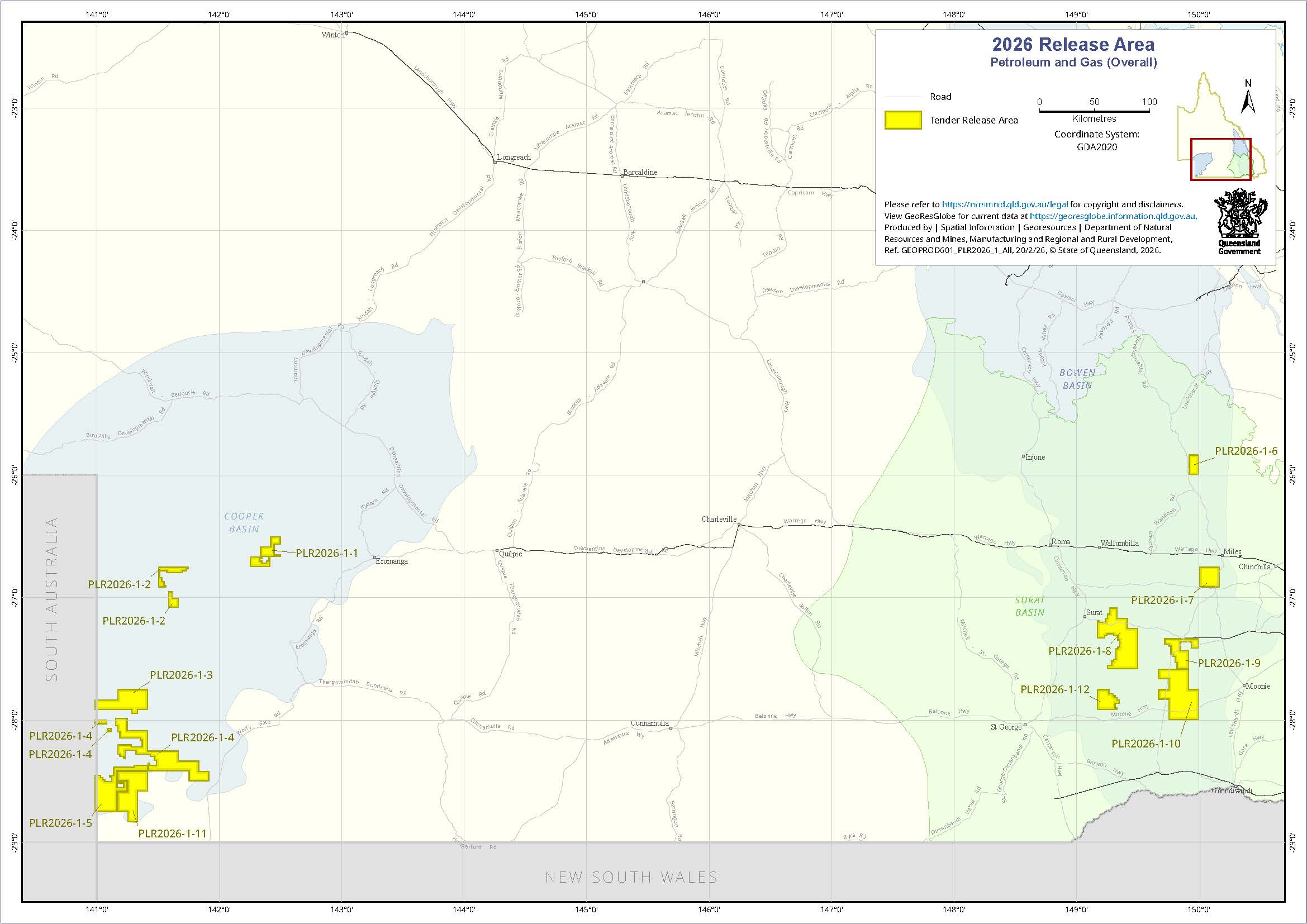 Map showing tender releases in Cooper/Eromanga