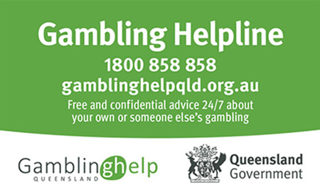 Business card showing Gambling Helpline number 1800 858 858 and url gamblinghelpqld.org.au