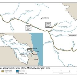 Map showing the seasonal water assignment zones within the Mitchell water plan area.