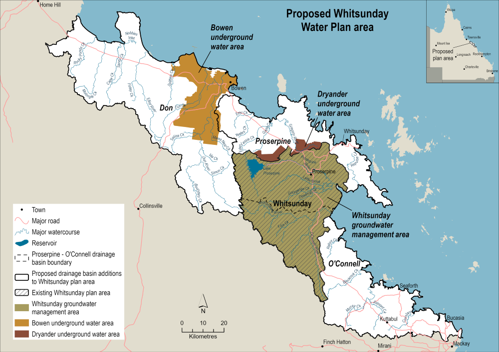 Map showing the Whitsunday water plan area