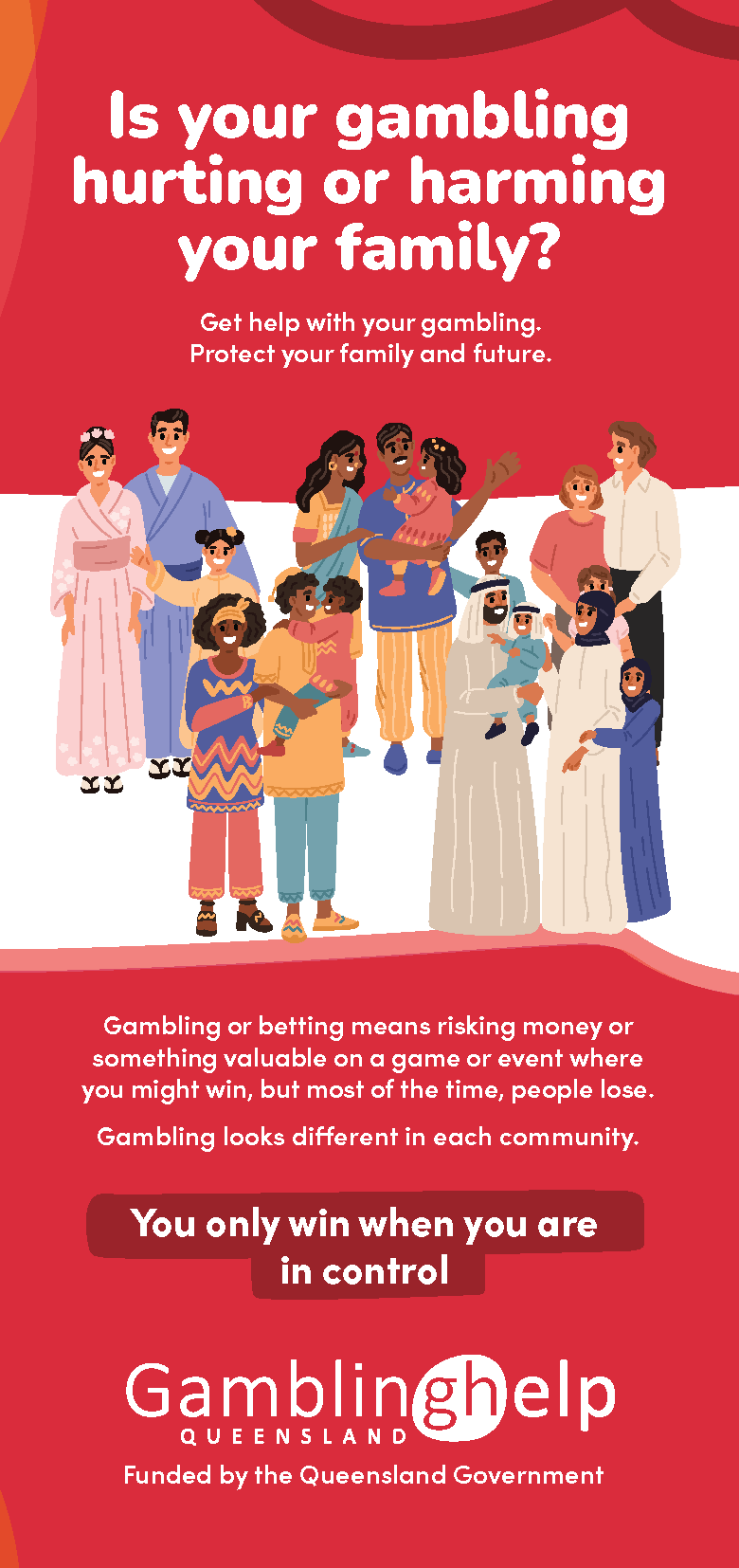 Front cover of Is your gambling hurting or harming your family trifold brochure