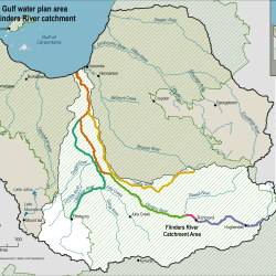 The Gulf water plan area showing each zone from Table 1 in the Flinders catchment, with GABORA water plan overlay.